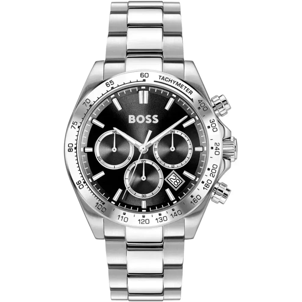 Hugo Boss Hero Men’s Stainless Steel Watch 1514267 – Black Dial, Silver Strap, 43 mm