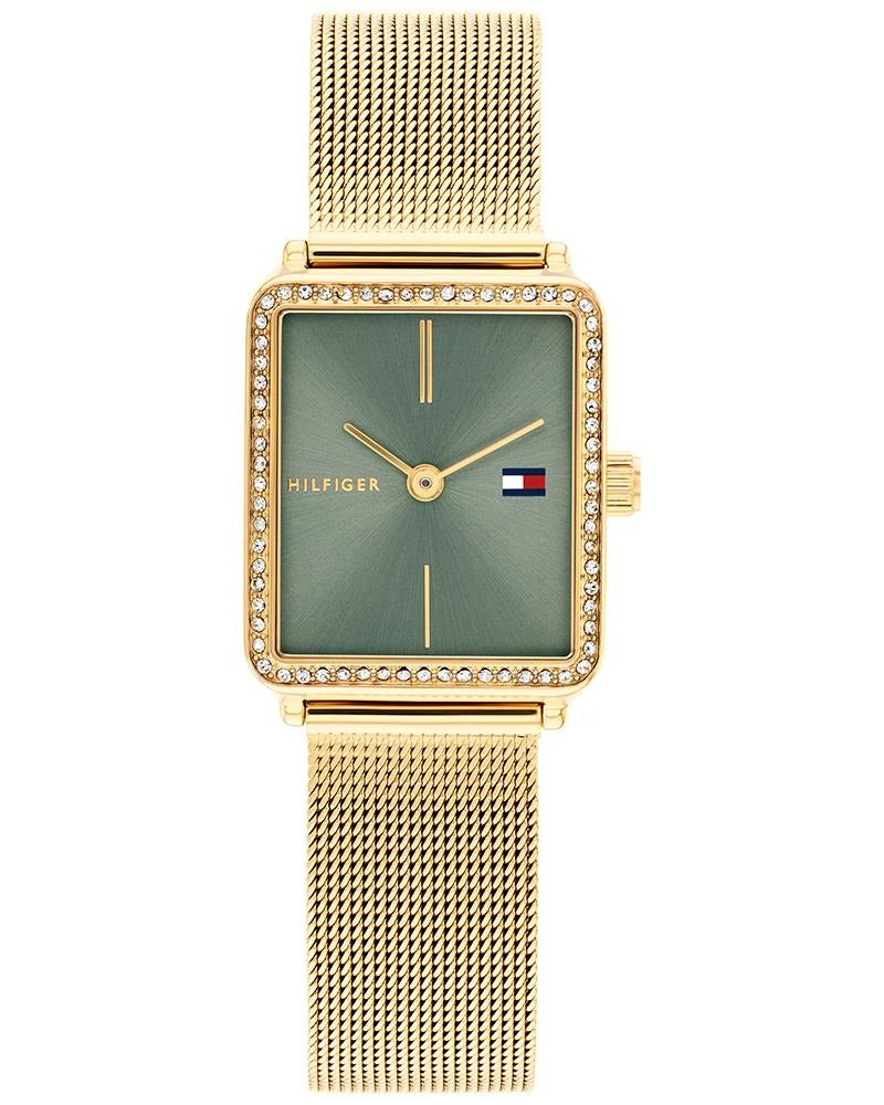 Tommy Hilfiger Women’s Gold Stainless Steel Mesh Watch – Green Dial, Crystal Accents (1782791)