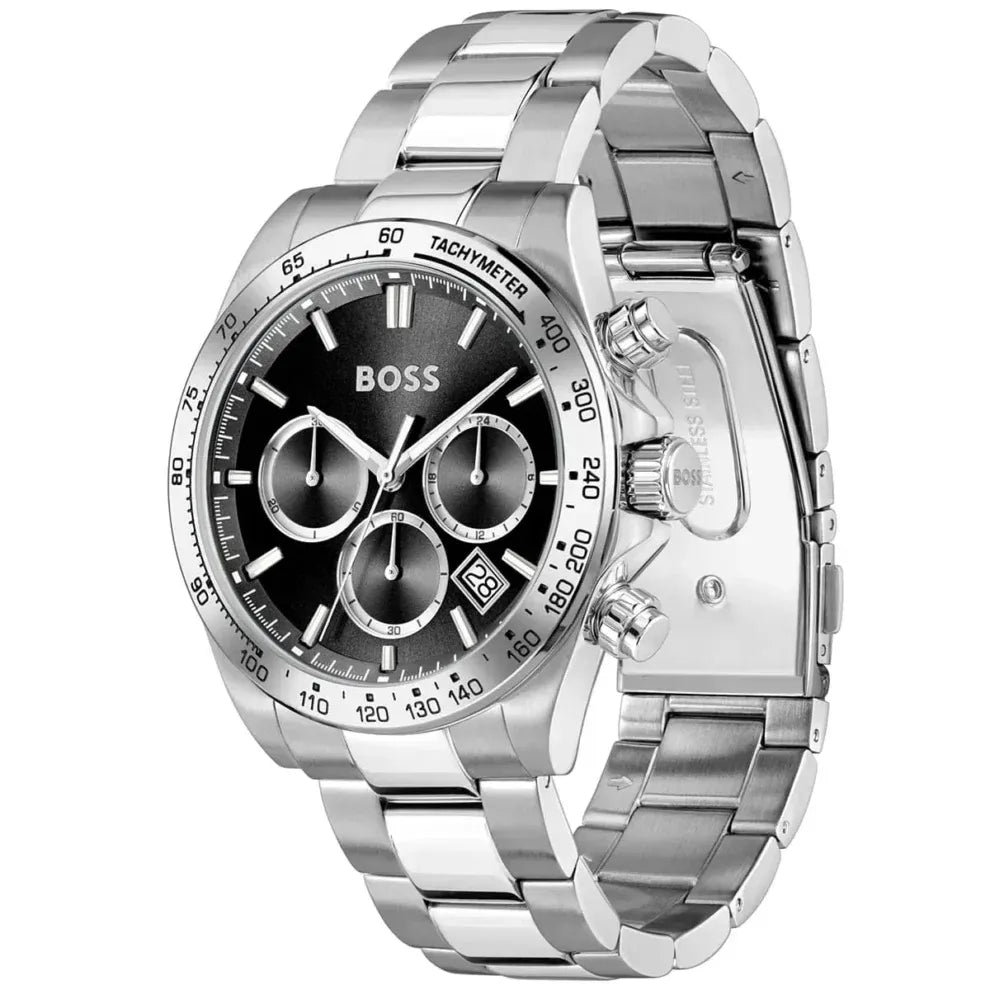 Hugo Boss Hero Men’s Stainless Steel Watch 1514267 – Black Dial, Silver Strap, 43 mm