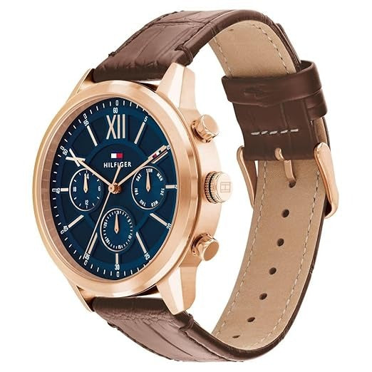 Tommy Hilfiger Morrison Men’s Leather Quartz Watch – Blue Dial, Brown Strap (1710526)