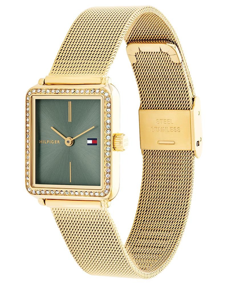 Tommy Hilfiger Women’s Gold Stainless Steel Mesh Watch – Green Dial, Crystal Accents (1782791)