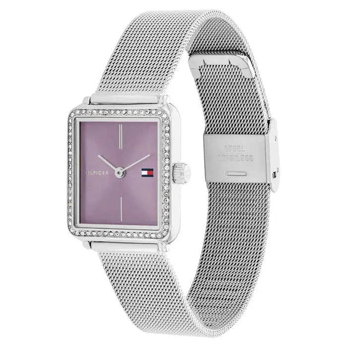 Tommy Hilfiger Women’s Stainless Steel Mesh Watch – Purple Dial, Crystal Accents (1782790)