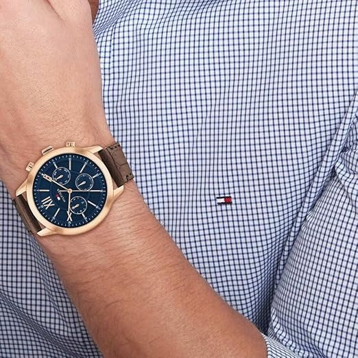 Tommy Hilfiger Morrison Men’s Leather Quartz Watch – Blue Dial, Brown Strap (1710526)