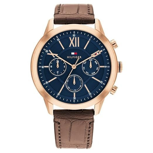 Tommy Hilfiger Morrison Men’s Leather Quartz Watch – Blue Dial, Brown Strap (1710526)